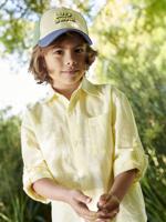 Gestreept overhemd met linnen effect voor jongens pastelgeel