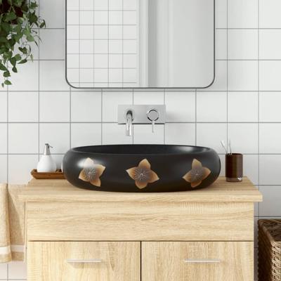 VidaXL Opzetwasbak ovaal 59x40x15 cm keramiek zwart en blauw