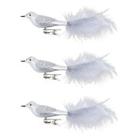 Inge Glas kerst decoratie vogels - 3x stuks - op clip - van glas - rood - 20 cm - kerstversiering