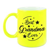 Best Grandma Ever cadeau mok / beker neon geel 330 ml - kado voor oma - feest mokken