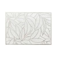 Unique Living Placemat Nissa - 1x - zilver bladmotief - 30 x 45 cm - Placemats - thumbnail