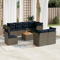 9-delige Loungeset met kussens poly rattan grijs