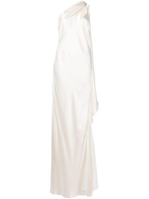 Michelle Mason robe longue drapée en soie - Blanc