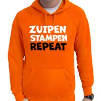 Koningsdag verkleed hoodie heren - zuipen stampen repeat - oranje