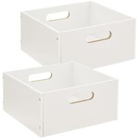 5five Opbergmand/kastmand van hout - Set van 2x stuks - wit - 14 Liter - 31 x 31 x 15 cm - Opbergbox