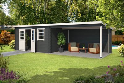 Outdoor Life Aida Blokhut 780x295 cm 28 mm vuren Carbon Grey-Wit gecoat- Lessenaarsdak- - Outdoor Life Outdoor Life Aida Blokhut 780x295 cm 28 mm vuren Carbon Grey-Wit gecoat- Lessenaarsdak- - Outdoor Life