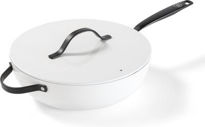 BE Living Wokpan met deksel ø 30 cm - keramische anti-aanbaklaag - PFAS-vrij - geschikt voor alle warmtebronnen - wit