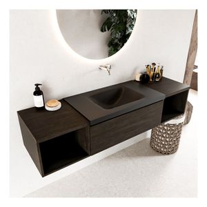 Mondiaz Bukla 160cm badmeubel met open module 40 L+R dark brown 2 lades met wastafel midden zonder kraangat kleur urban
