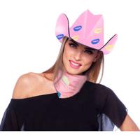 Roze kartonnen cowboyhoed met lippen/kusjes voor dames   -