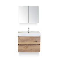 Maxx XL Badmeubelset 80 cm - Natuur Eiken - Wastafel Kube 1 kraangat - met Spiegelkast