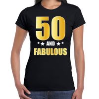 50 and fabulous verjaardag cadeau t-shirt / shirt goud 50 jaar zwart voor dames - thumbnail