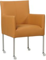Lichtcognac leren moderne kuipstoel Desire - poot rond rvs met wiel - Toledo Leer Sabbia (lichtcognac leer)