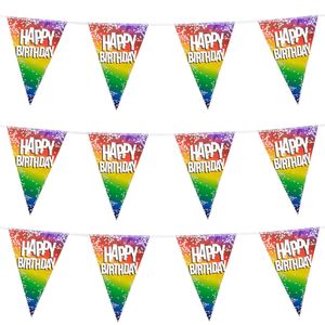 3x Stuks Boland PE vlaggenlijn - 6m - Happy birthday - Regenboog