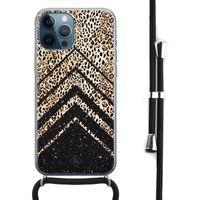 iPhone 12 Pro Max hoesje met koord - Chevron luipaard
