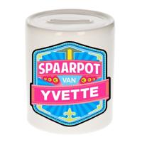 Kinder spaarpot met naam - Yvette - keramiek - met dop - wit - Sparen - Spaargeld van Yvette