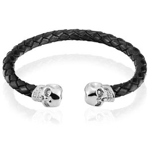 Tom Jaxon heren armband Leer Doodshoofd Zwart Zilver