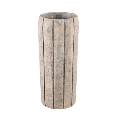 Imani Taupe cement pot hoog met strepen L.