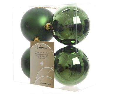Kerstbal plastic glans-mat diameter 10cm Dennen groen - Ksd