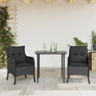 3-delige Tuinset met kussens poly rattan zwart