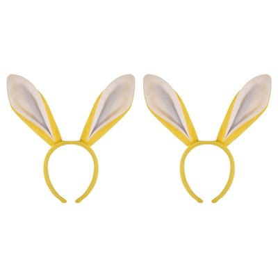 2x stuks konijnen/bunny oren geel met wit voor volwassenen 27 x 28 cm