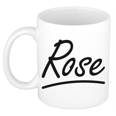 Rose Naam koffiemok - beker - met sierlijke letters - wit - 300 ml - Cadeau - Dames