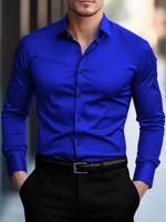 Bon&Bon Mode Men's Apricot Long Sleeve Business Casual Shirt Royal Blue / S