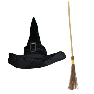 Fiestas Guirca Heksen verkleed set - voor dames - heksenhoed - met houten heksenbezem van 95 cm Fiestas Guirca Heksen verkleed set - voor dames - heksenhoed - met houten heksenbezem van 95 cm