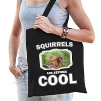 Katoenen tasje squirrels are serious cool zwart - eekhoorntjes/ eekhoorntje cadeau tas   -