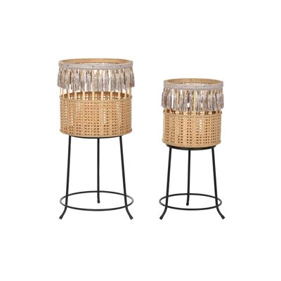 Plantenbakkenset DKD Home Decor 35 x 35 x 68 cm 31 x 31 x 68 cm Natuurlijk Zwart Metaal Bruin Bamboe 32 x 32 x 68 cm