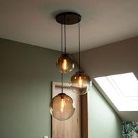 Hanglamp glazen bollen &apos;Varus&apos; amber kleurig glas E27 fitting
