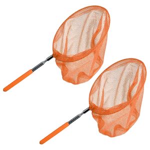 Telescopisch visnet/schepnet - 2x - oranje - metaal - 38,5 tot 86 cm