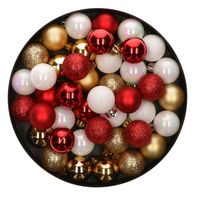 42x Stuks kunststof kerstballen mix wit/goud/rood 3 cm