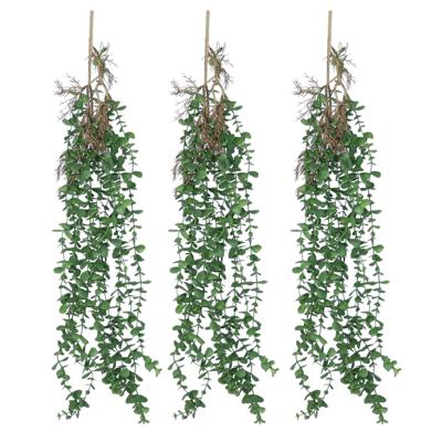 Kunstbloem/kunsttak Eucalyptus hangend - 3x - 97 cm - groen - kunst hangplanten