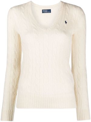 Polo Ralph Lauren pull en maille torsadée à col v - Blanc