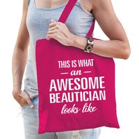 Fuchsia roze cadeau tas awesome beautician / geweldige schoonheidsspecialiste voor dames - Feest Boodschappentassen