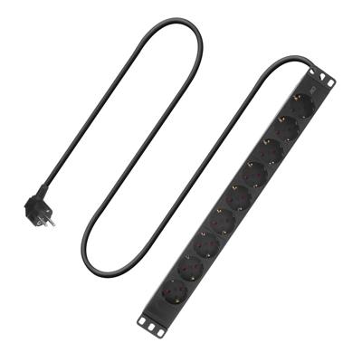 ACT PD3002 Stekkerdoos PDU 19" CEE7/7 9-voudig Type F | H05VV-F 3G1.5 | Zwart | 3 meter