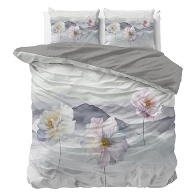 Dekbedovertrek Annique - Eenpersoons (140x200 cm) - Grijs Microvezel - Dessin: Bloemen - Sleeptime Essentials - Dekbed-Discounter.nl