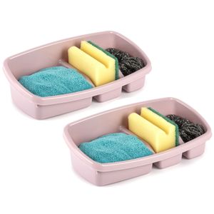 2x stuks keuken spons/doekjes houders 26 x 14 cm oud roze