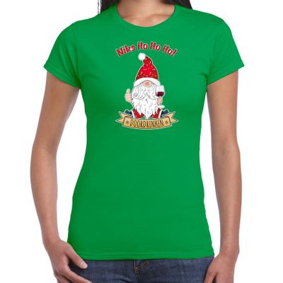 Fout kersttrui t-shirt voor dames - Wijn kabouter/gnoom - groen - Doordrinken Fout kersttrui t-shirt voor dames - Wijn kabouter/gnoom - groen - Doordrinken