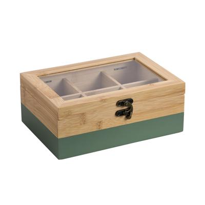 Kesper Theedoos - 6-vaks - groen - bamboe - 21 x 15 x 9 cm - theekist - kunststof kijkvenster