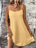 Bon&Bon Black Cami Dress - Casual Lettuce Trim Spaghetti Strap Yellow / XL