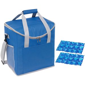 Grote koeltas blauw met 2 stuks flexibele koelelementen 27 liter