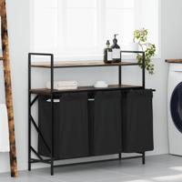 VidaXL Wasmand 3 vakken met planken gerookt eikenkleurig