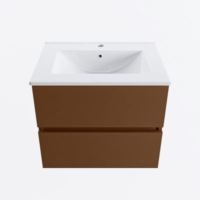 MONDIAZ VICA 60cm badmeubel onderkast Rust 2 lades. Wastafel DENIA midden 1 kraangat, kleur Glanzend Wit.
