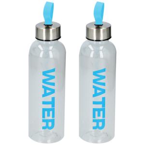 Waterfles / drinkfles / sportfles - 2x - transparant/blauw - kunststof - 550 ml - schroefdop