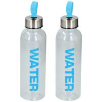 Waterfles / drinkfles / sportfles - 2x - transparant/blauw - kunststof - 550 ml - schroefdop - thumbnail