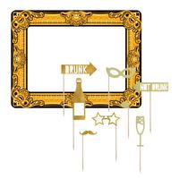 Foto prop set met frame - champagne - 9-delig - opblaasbare fotolijst - photo booth accessoires - thumbnail