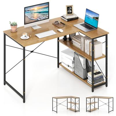 L-vormige Computerbureau Omkeerbaar Hoekbureau met Verstelbare Plank Ruimtebesparend Schrijf- en Studietafel Natuur