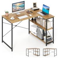 L-vormige Computerbureau Omkeerbaar Hoekbureau met Verstelbare Plank Ruimtebesparend Schrijf- en Studietafel Natuur