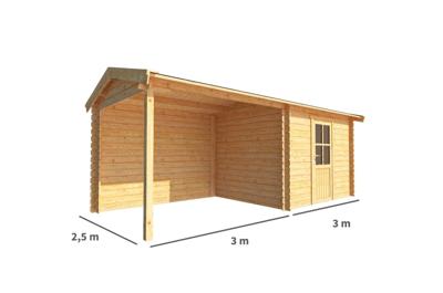 Blokhut met overkapping Fenna 600 cm bij 250 cm diep Zadeldak - Warentuin collection